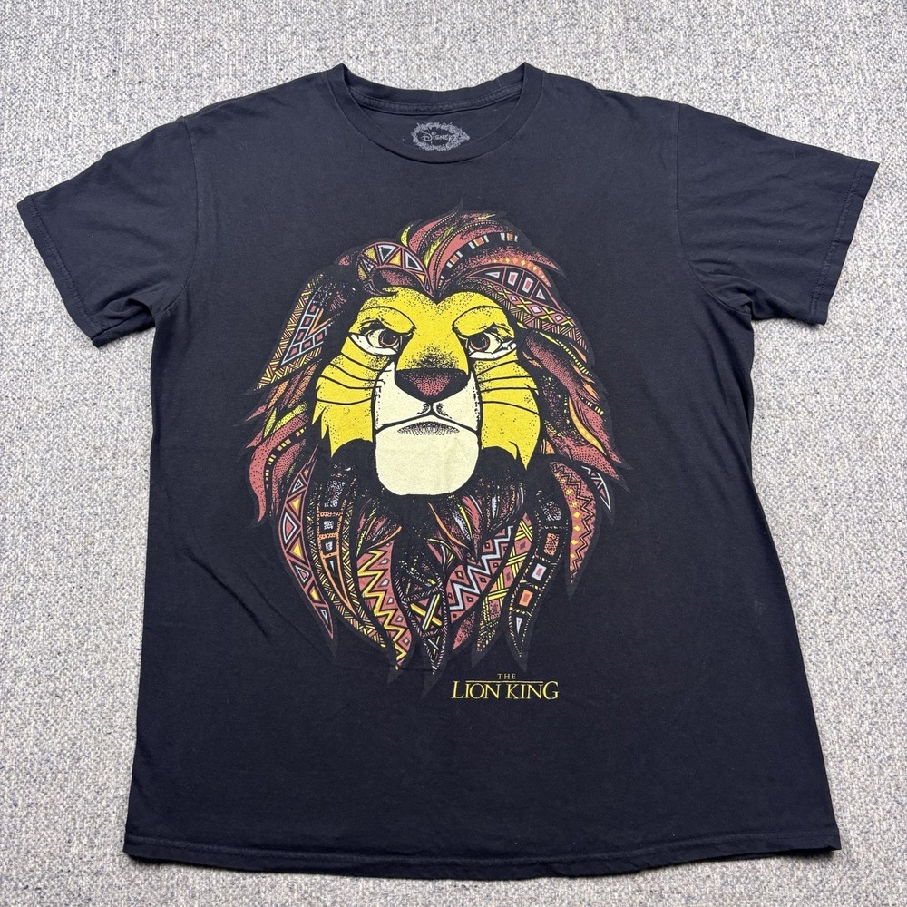 Disney The Lion King Mufasa Simba Tribal Head Black Graphic T-Shirt Women's Sz L